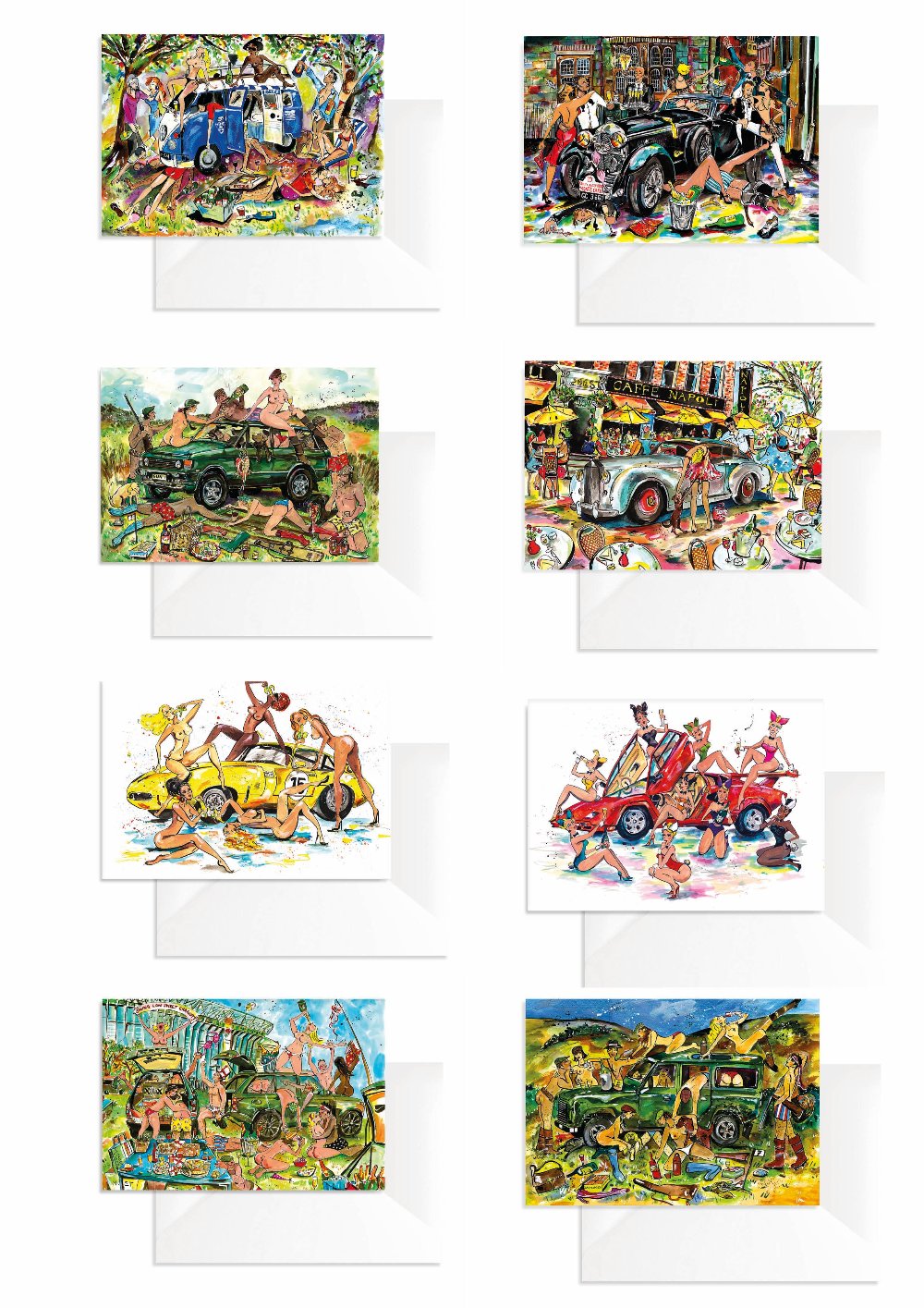 Naughty Car Greetings Cards x8 (A5)